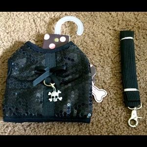 Sequin black skull dog harness leash Small velcro